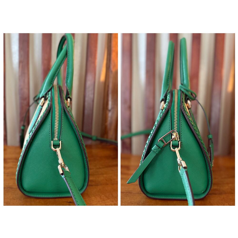 Kate Spade Reiley Raffia Straw & Green Leather Dome Satchel Crossbody - Picture 3 of 10